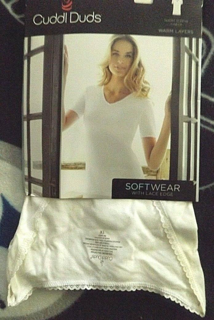 NEW IN PACKAGING-WOMENS CUDDL DUDS SHORT SLEEVE V-NECK TOP-WHITE-SIZE 1X