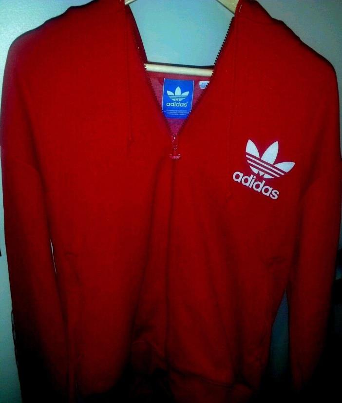 Adidas Fall Runners Fitness Gym Red 3 Stripes Hoodie Jacket Large VG+ Condition
