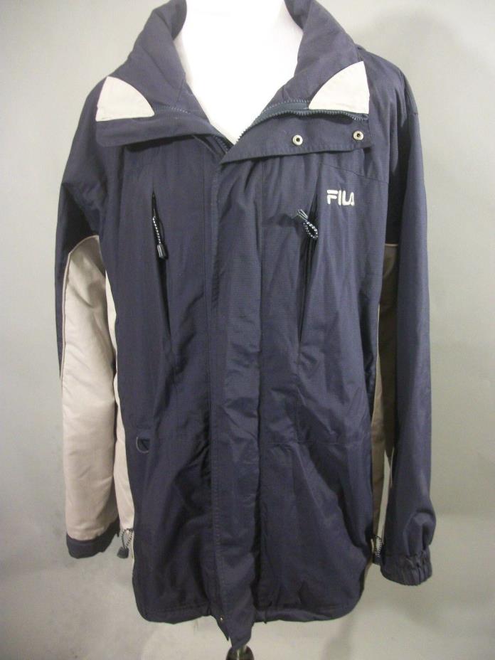 FILA Blue Gray Ski Snowboard Reflective Hooded Jacket Coat Men's Sz XL / X-Large