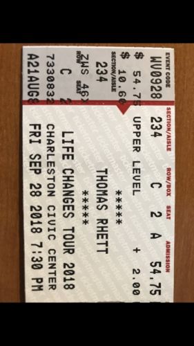 Thomas Rhett Tickets (two Tickets) Charleston Wv