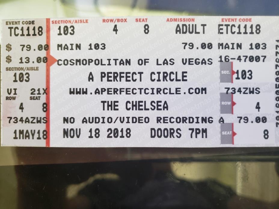 2  A Perfect Circle tickets Las Vegas Cosmopolitan 11/18 Sec 103 Row 4