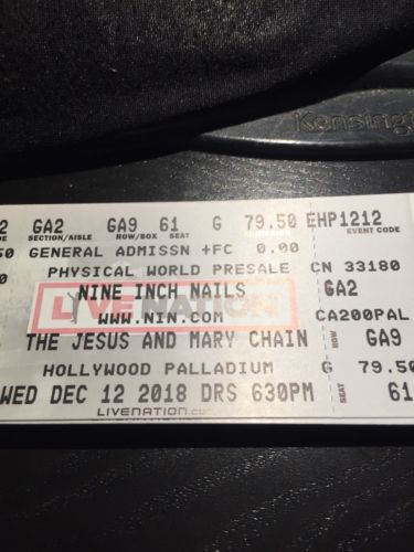 2 NIN Tickets 12/12/18 Pair Hard Tix  Nine Inch Nails Hollywood Palladium LA