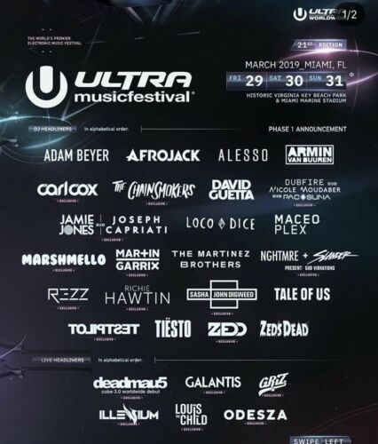 2019 Ultra Music Festival Tickets Miami, FL GA 3 day pass March 29, 30, & 31