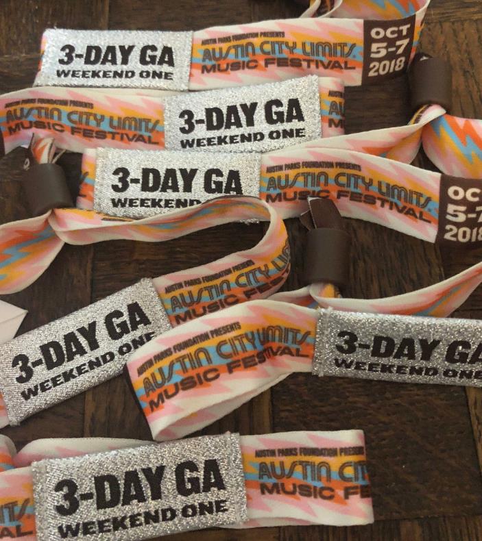 Austin City Limits Festival ACL Tickets Wristbands - 3-DAY Oct 5-7 - Weekend 1