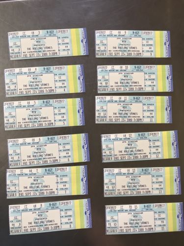 VINTAGE 1989 ROLLING STONES TICKET LOT OF ( 12) From Phila JFK Stadium , Mint