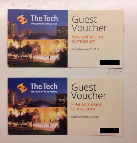 2x The Tech Museum Of Innovation Admission Tickets San Jose - Exp 12/31/18