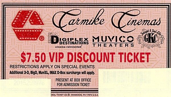 AMC - CARMIKE CINEMAS - MUVICO THEATERS VIP DISCOUNT TICKET