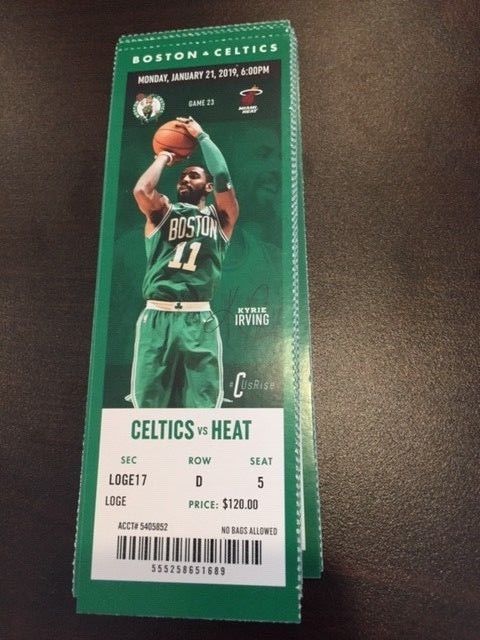 Boston Celtics Miami Heat MINT Season Ticket 1/21/19 2019 NBA Stub