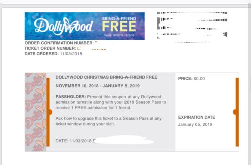 Dollywood bring a friend tickets 6 Tickets Use With Season pass Holder