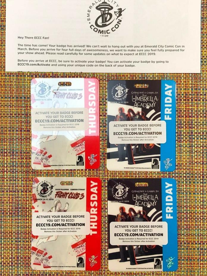 Emerald City Comic Con 2019 2 SETS Thursday + Friday Ticket Badge Pass 4 TOTAL