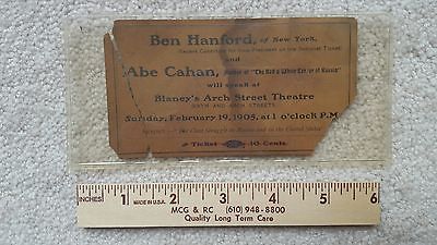 VINTAGE RARE OLD PHILADELPHIA 1905 ABE CAHAN ARCH STREET THEATRE ANTIQUE TICKET