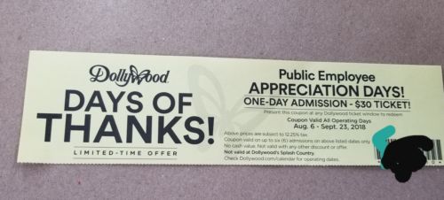 Dollywood tickets  Save!!!!  Original Discount From Dollywood not a printed copy