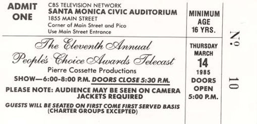 ELEVENTH ANNUAL PEOPLE'S CHOICE AWARDS - TV Ticket - March 4, 1985 - Unused