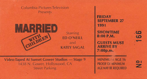 MARRIED WITH CHILDREN - TV Ticket - September 27, 1991 - Vintage Unused