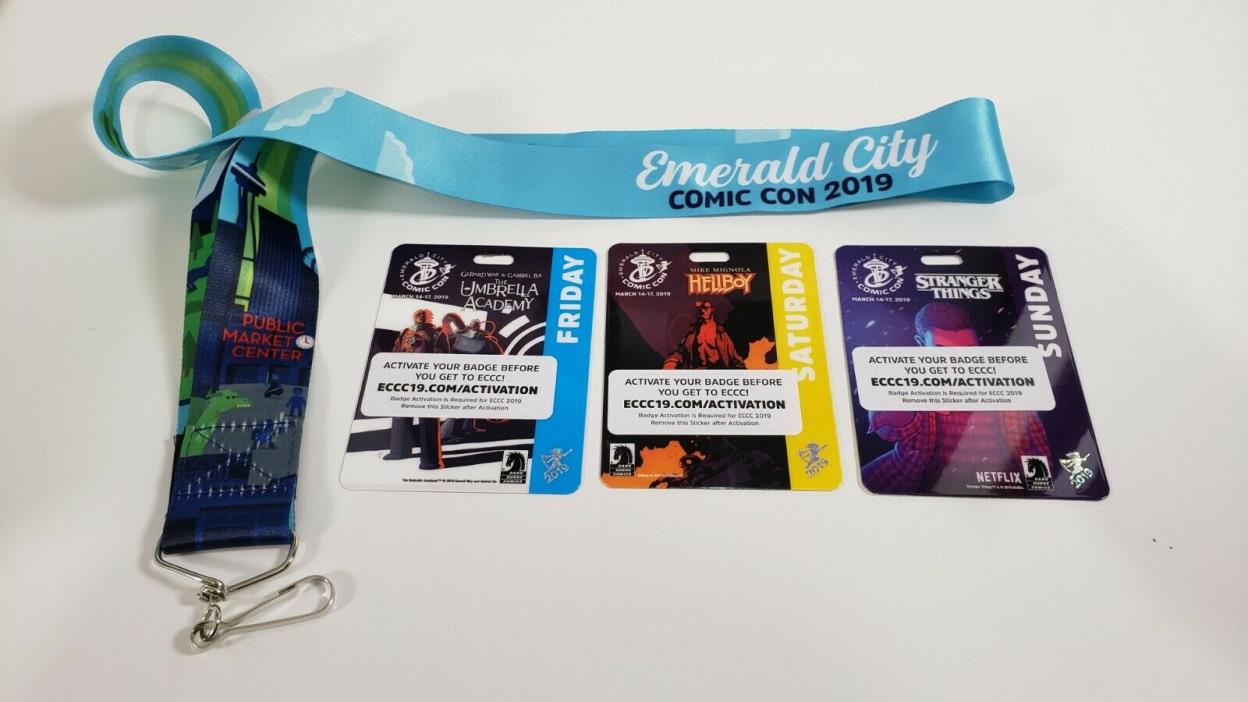 ECCC 2019 Emerald City Comic Con: 3 Adult Badges: Fri/Sat/Sun with lanyard!
