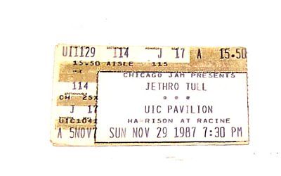 Vintage 10/29/87 Jethro Tull Chicago Concert Tour Ticket Stub EX Cubs Sox Ofr