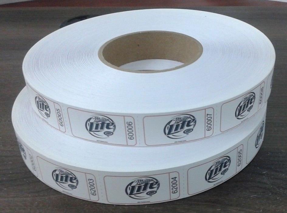 Miller Lite Beer Tickets -  2 Rolls  of 2,000 Tickets - Total 4,000 Tickets