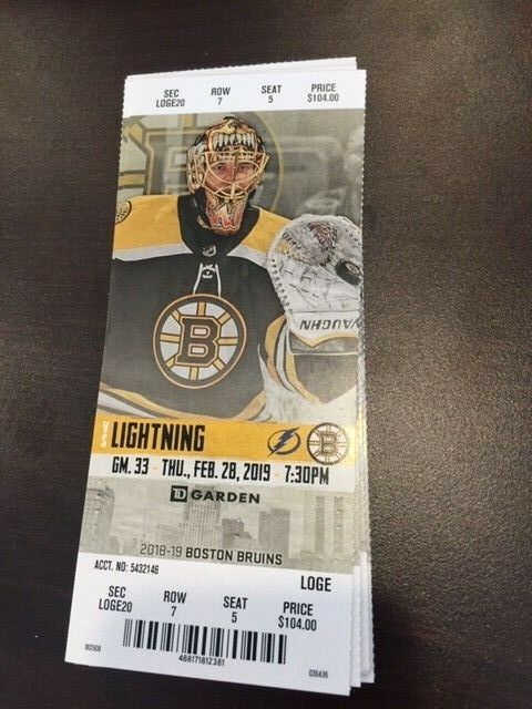 Boston Bruins Tampa Bay Lightning MINT Season Ticket 2/28/19 2019 NHL Stub