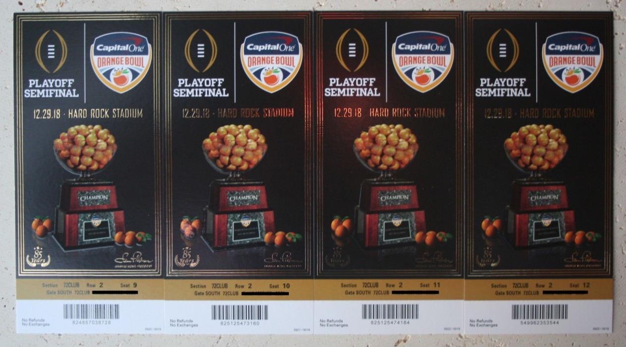 Orange Bowl Playoffs Game Tickets up to 4 -72CLUB LEVEL ROW 2 WITH VIP AMENITIES