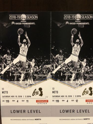 (2) tickets Golden State Warriors vs Brooklyn Nets 11/10/18 Oracle LL Row 4