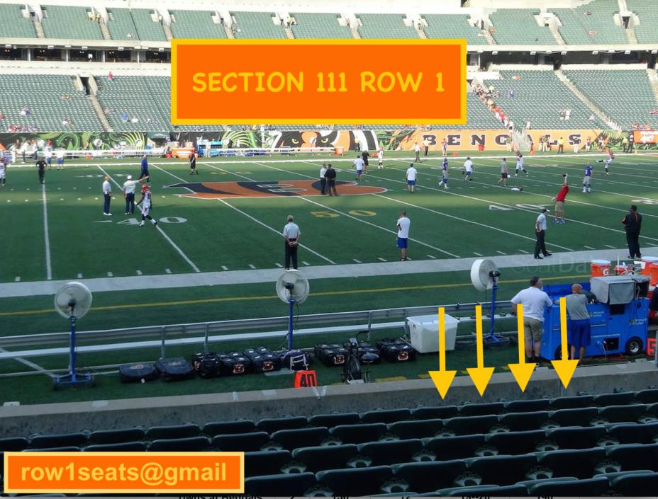 4 Front row Denver Broncos at Cincinnati Bengals tickets section 111 row 1