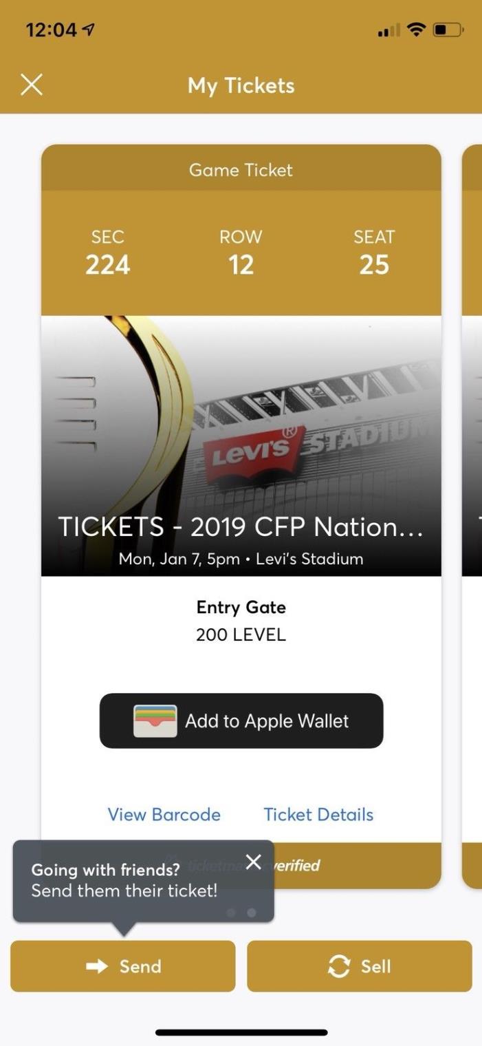 (2) College Football Playoff National Championship Tickets 1/7/19. Section 224