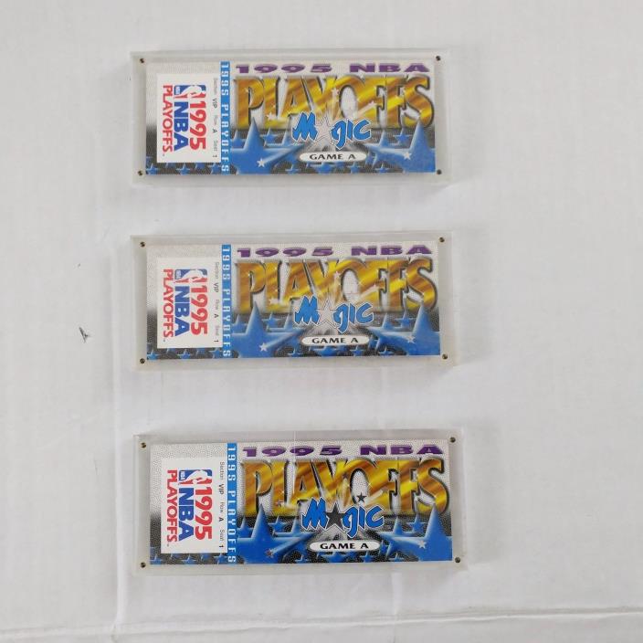 3 Orlando Magic 1995 playoff ticket stubs and commemorative Plexiglass promo
