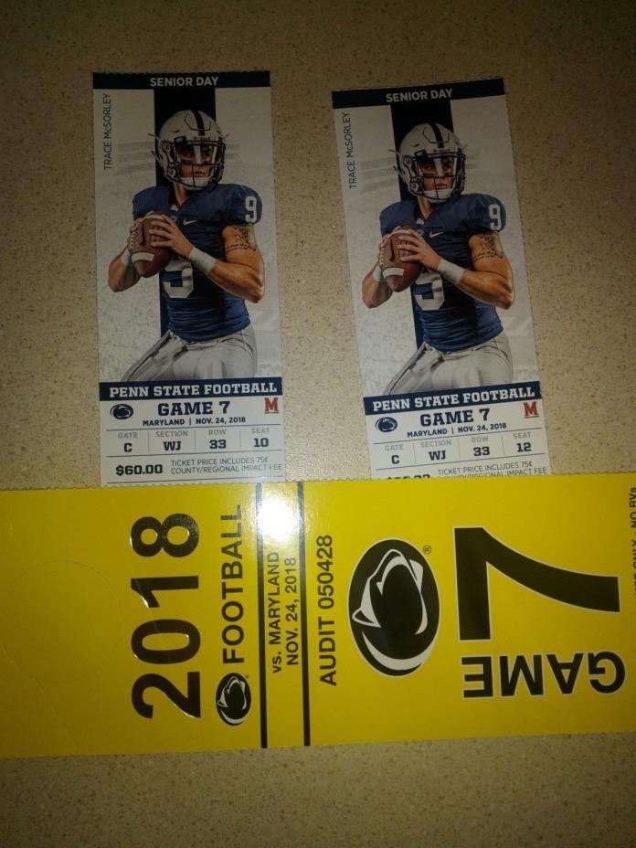 2 Lower Level tickets Penn State vs Maryland Senior Day w/ Yellow Parking