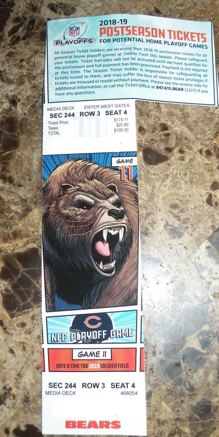 (1) Chicago Bears vs Eagles Playoff Ticket 1/6 NFC Media Deck Sec 244 Row 3