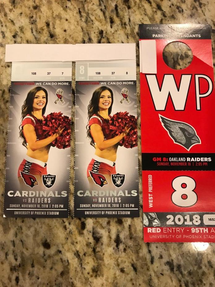 (2) OAKLAND RAIDERS AT ARIZONA CARDINALS TICKETS LOWER LEVEL MIDFIELD