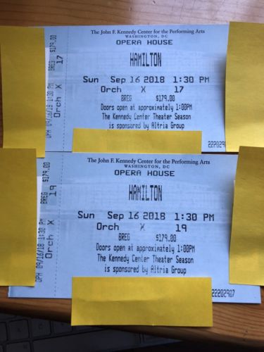 Hamilton Tickets (2) Kennedy Center Washington DC