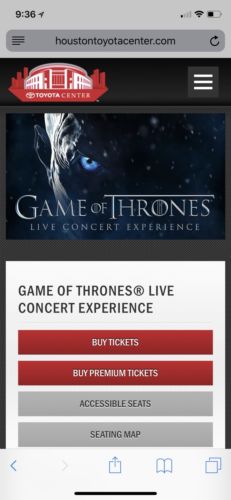 Game of Thrones Live Concert 2 tickets-09/17/2018