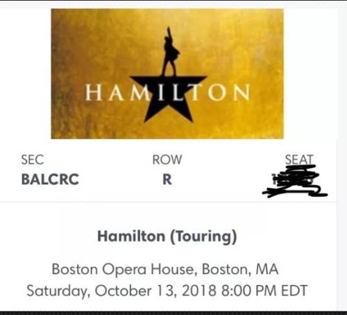 Hamilton (Touring) Boston Opera House 2 Tickets