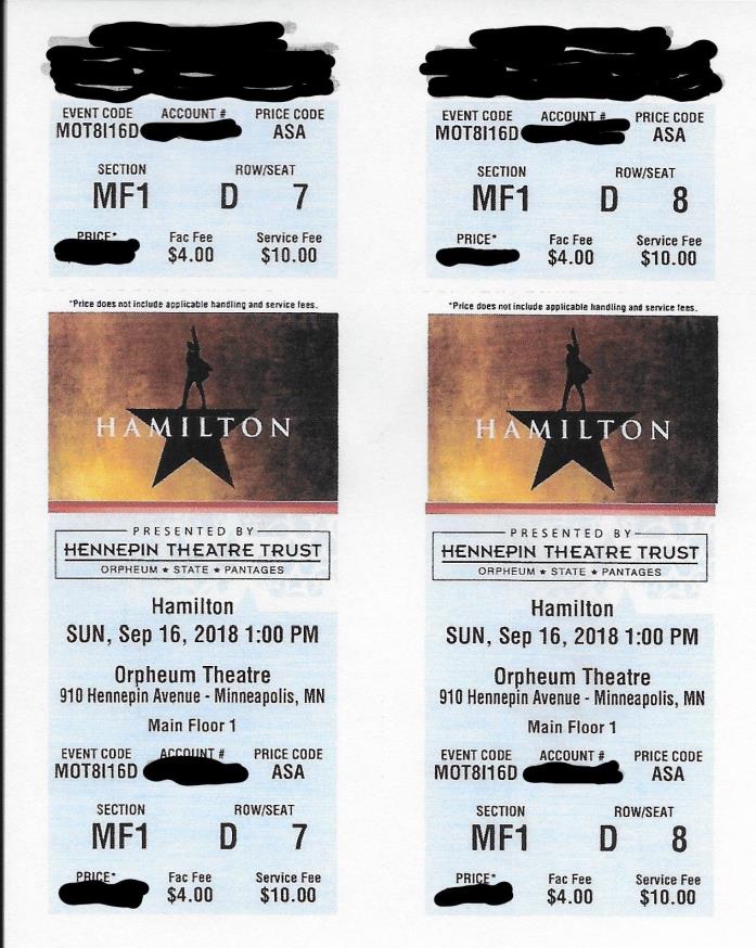 2 Hamilton Minneapolis tickets