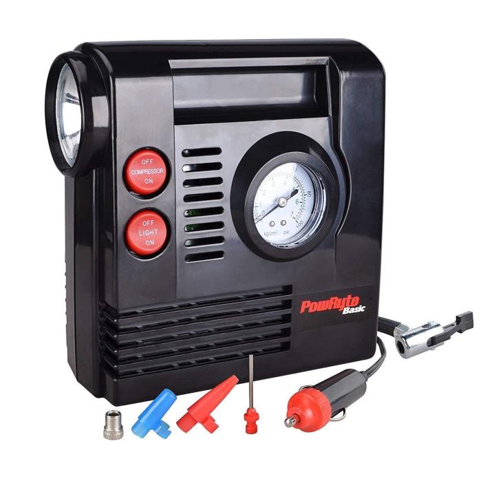 PowRyte 100PSI Dial Tire Inflator - 12-Volt Portable Auto Air Compressor with