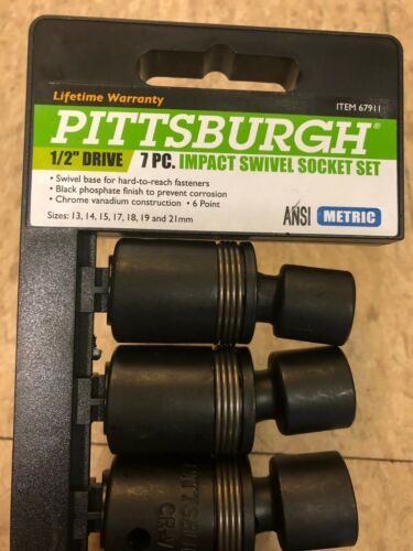 Pittsburgh 1/2 Drive 7 Piece Impact Swivel Socket Set, Item 67911