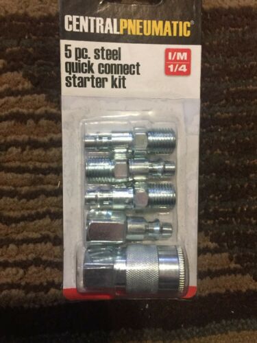 CENTRAL PNEUMATIC 5pc STEEL QUICK I/M 1/4 COUPLER PLUG SET STARTER KIT AIR TOOL