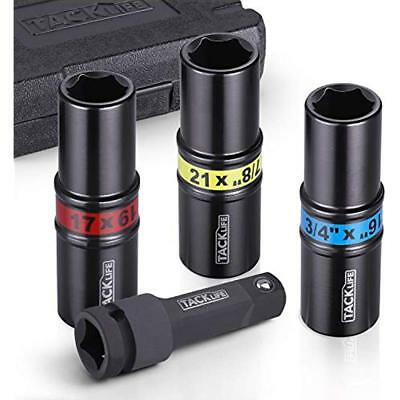 4PCS 1/2-Inch Drive Flip Lug Nut Socket Set,Thin Wall Impact Set,Metric 17 19