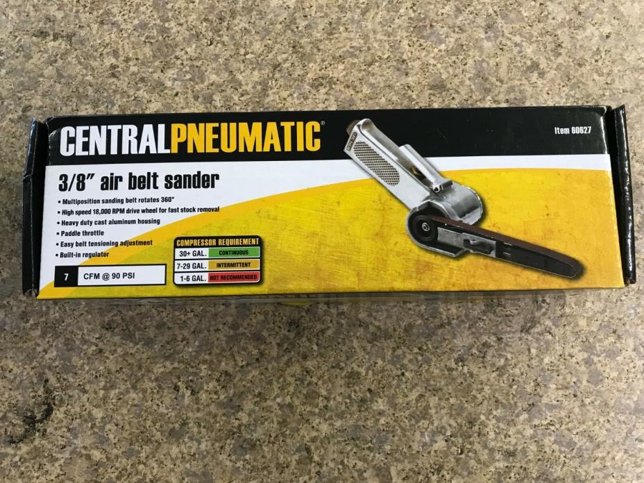 Central Pneumatic 3/8in. Belt Air Sander Smooth Wood Metal Deburr Precision Sand