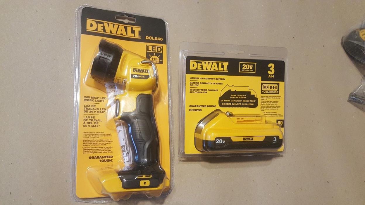 NEW DeWALT DCB230 20V 3 AH Compact Battery+DCL040 LED Light Combo FREE PRIORITY