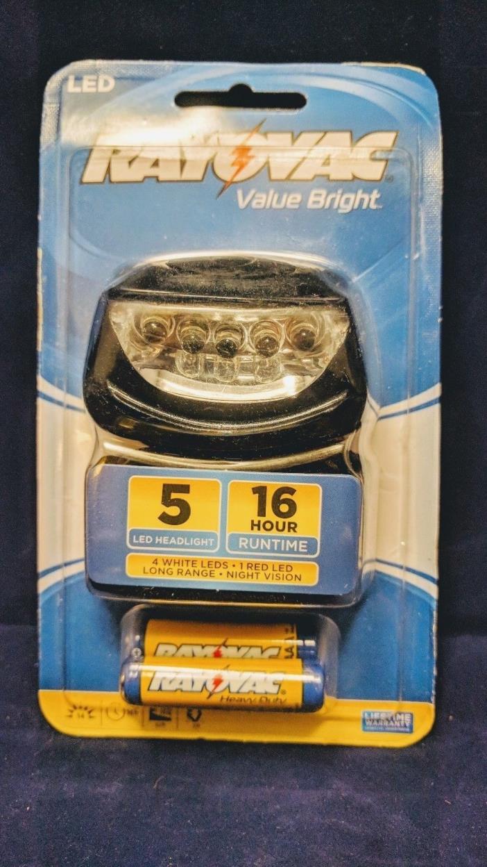 Rayovac Value Bright 14-Lumen 5 LED Headlight w/ Batteries New & Free Shipping!