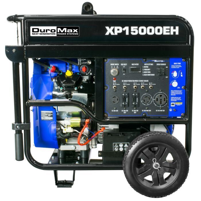 DuroMax XP15000EH Dual Fuel GAS/LP 50A WHEEL KIT.BATTERY EPA/CALIF
