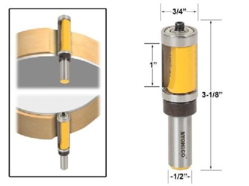 Yonico Industrial router bit Flish trim router bit top & bottom bearing 1”