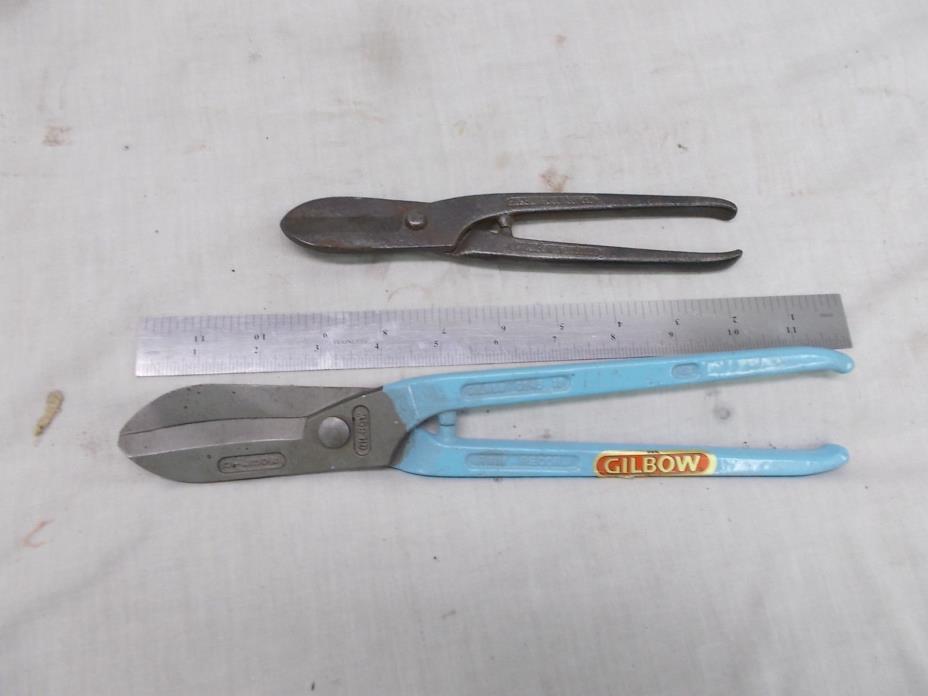Pair of Gilbow Tin Snips 12 in Curved plus 8 in Straight Sheet Metal Shears