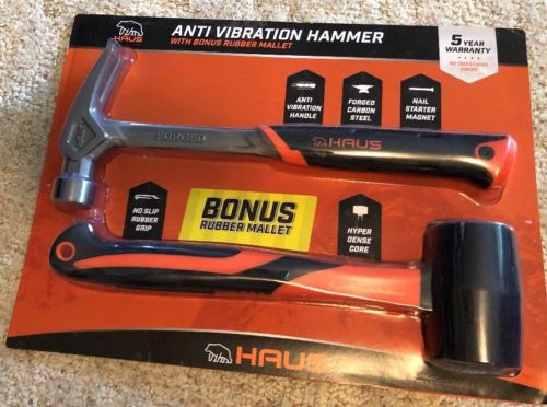 Haus 20 oz Anti Vibration Hammer & 16 oz Rubber Mallet  - Brand New, Sealed
