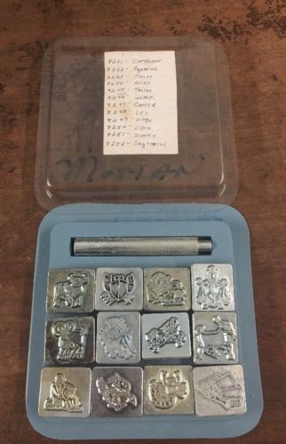 Vintage Craftool Co USA 2D/3D Zodiac Leather Stamp Set of 12 Metal Taps