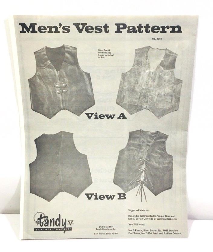VINTAGE 1970s MENS VEST PATTERN # 2666 TANDY LEATHER CO