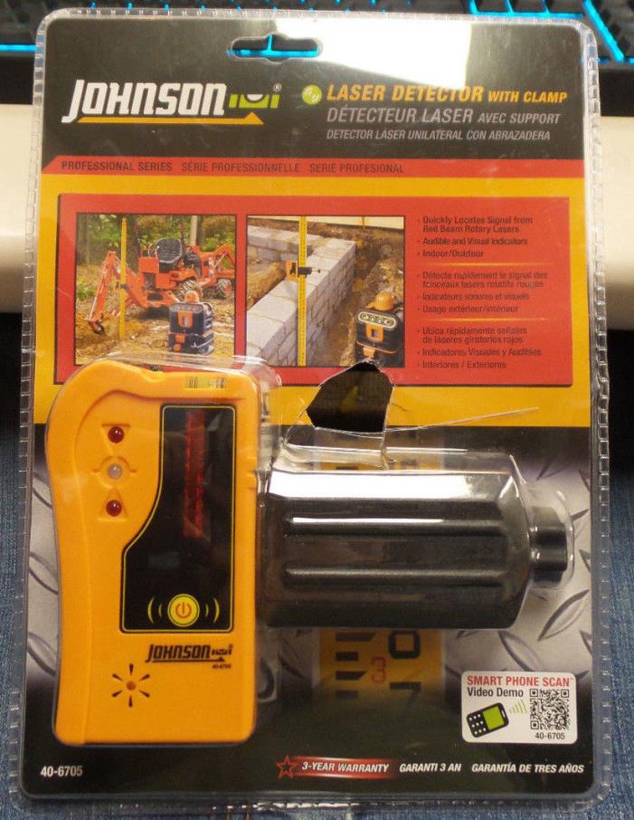 JOHNSON LEVEL-40-6705 One-Sided Laser Detector w/Clamp for Red Beam Rotating