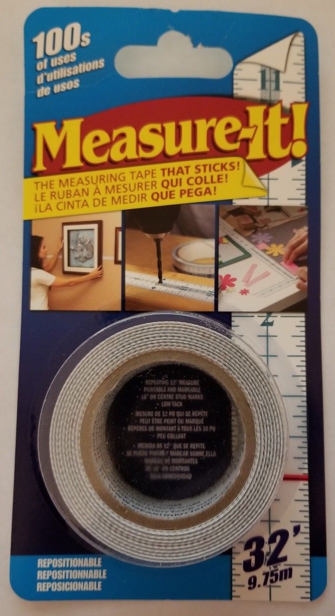 Measure-It Self-Stick, Repositionable, 32-Foot Measuring Tape / Ruler, NEW