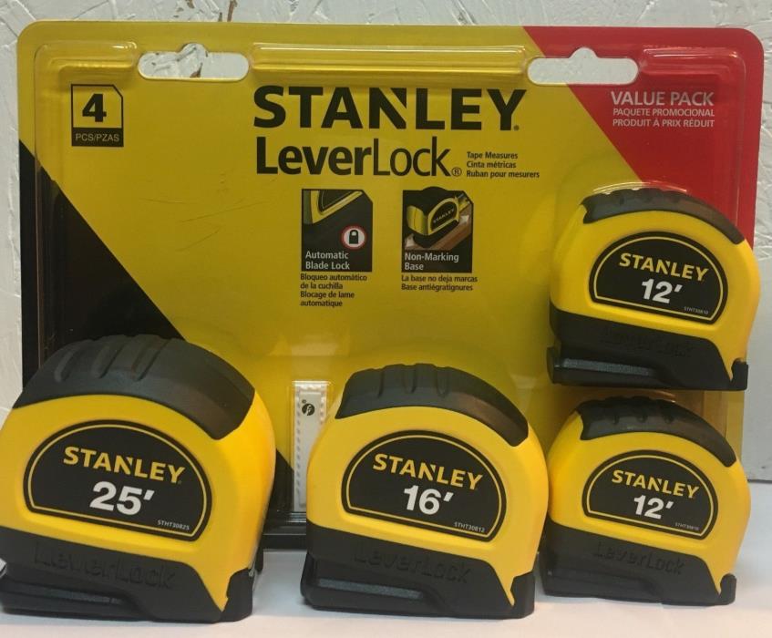 Stanley 4-Piece LeverLock Tape Measure Pack 12' 16' 25'